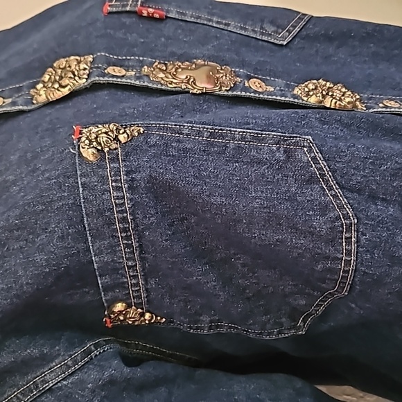 VTG MILANO BAY Cherub Embellished Denim Button Down Shacket Shirt - Picture 6 of 12